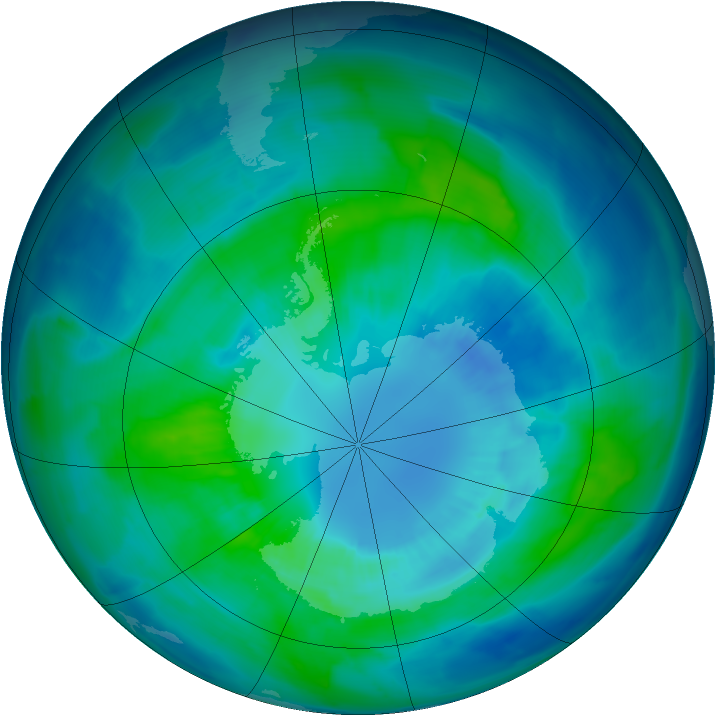 Antarctic ozone map for 05 April 2015